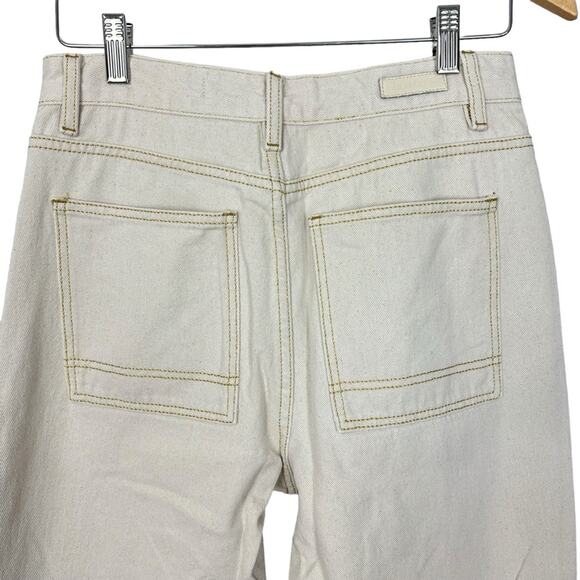 Blank NYC Ivory Painter’s Denim High Rise Crop Straight Jeans Gold Trim Size 28 - Picture 10 of 15